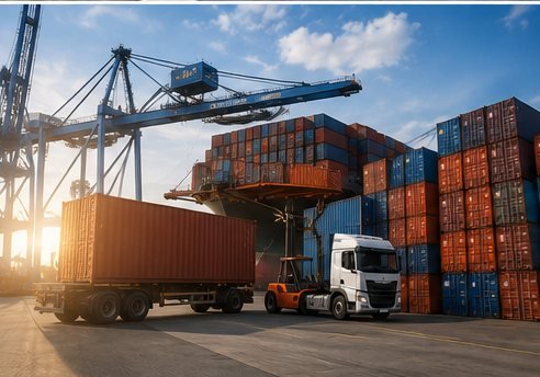 Transporte de contenedores en puerto
